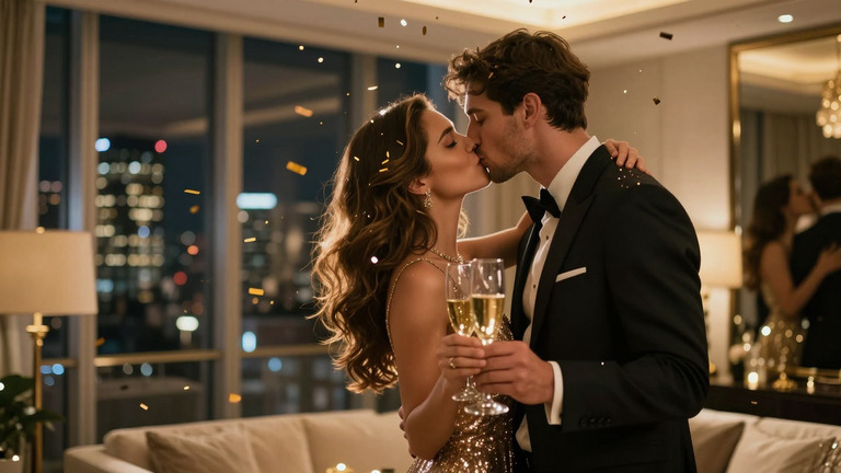 Silvester Party couples feiern Jahreswechsel